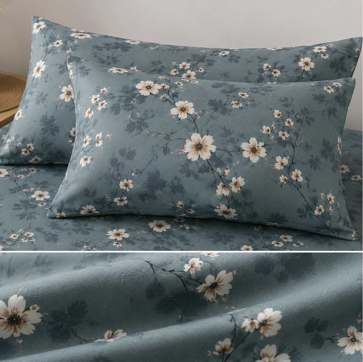Flora Grey King Size Bedsheet