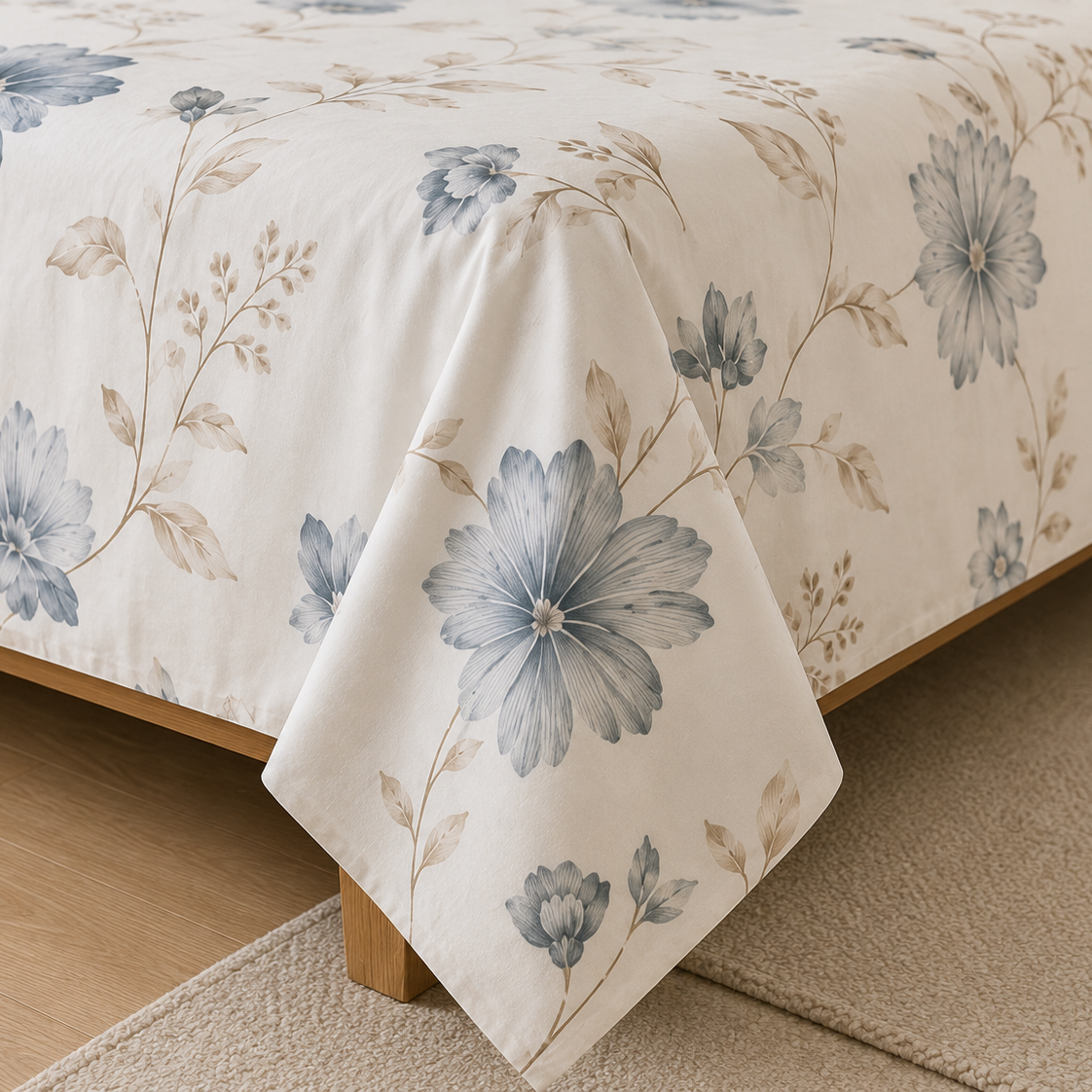 Flora White Flat Single Bedsheet