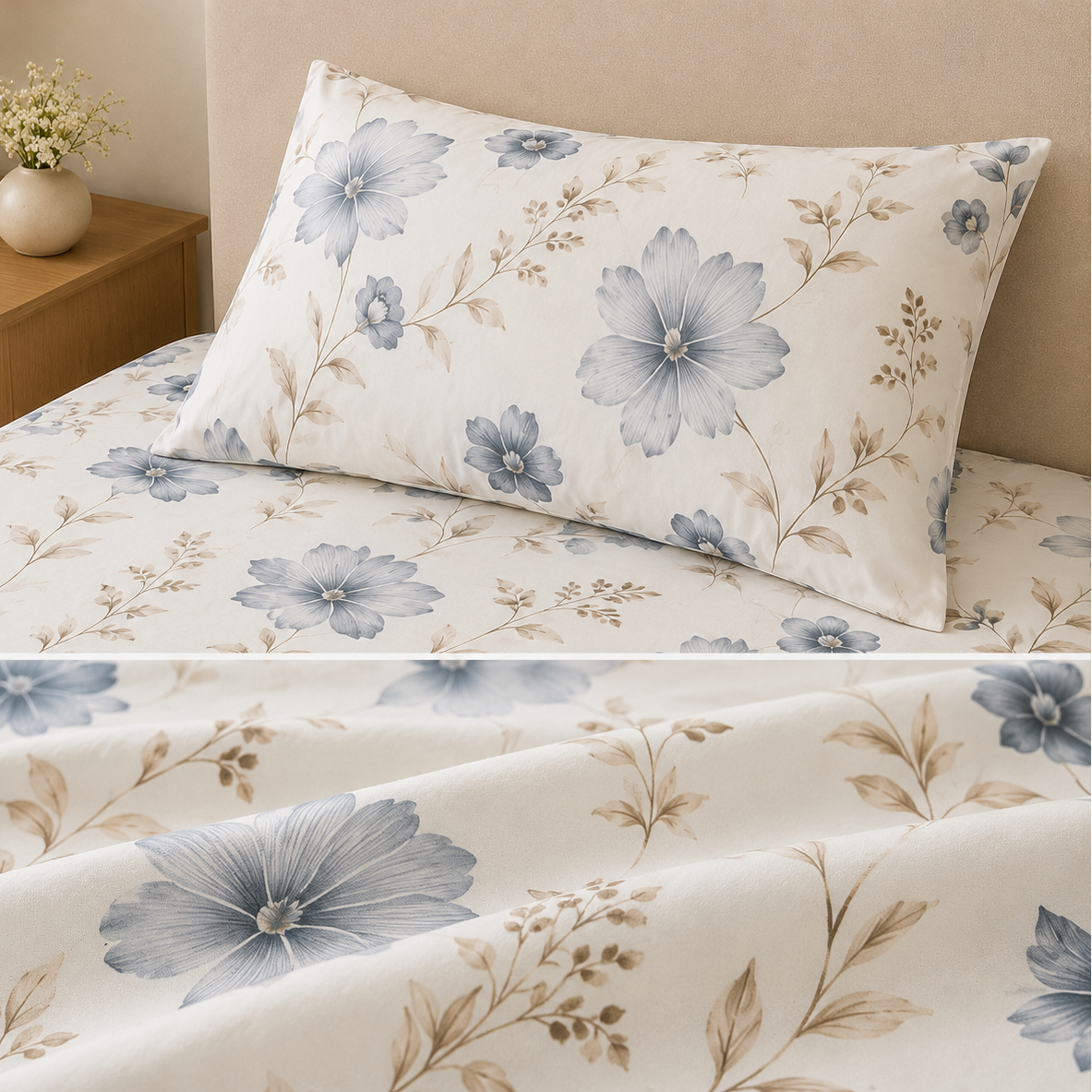 Flora White Flat Single Bedsheet