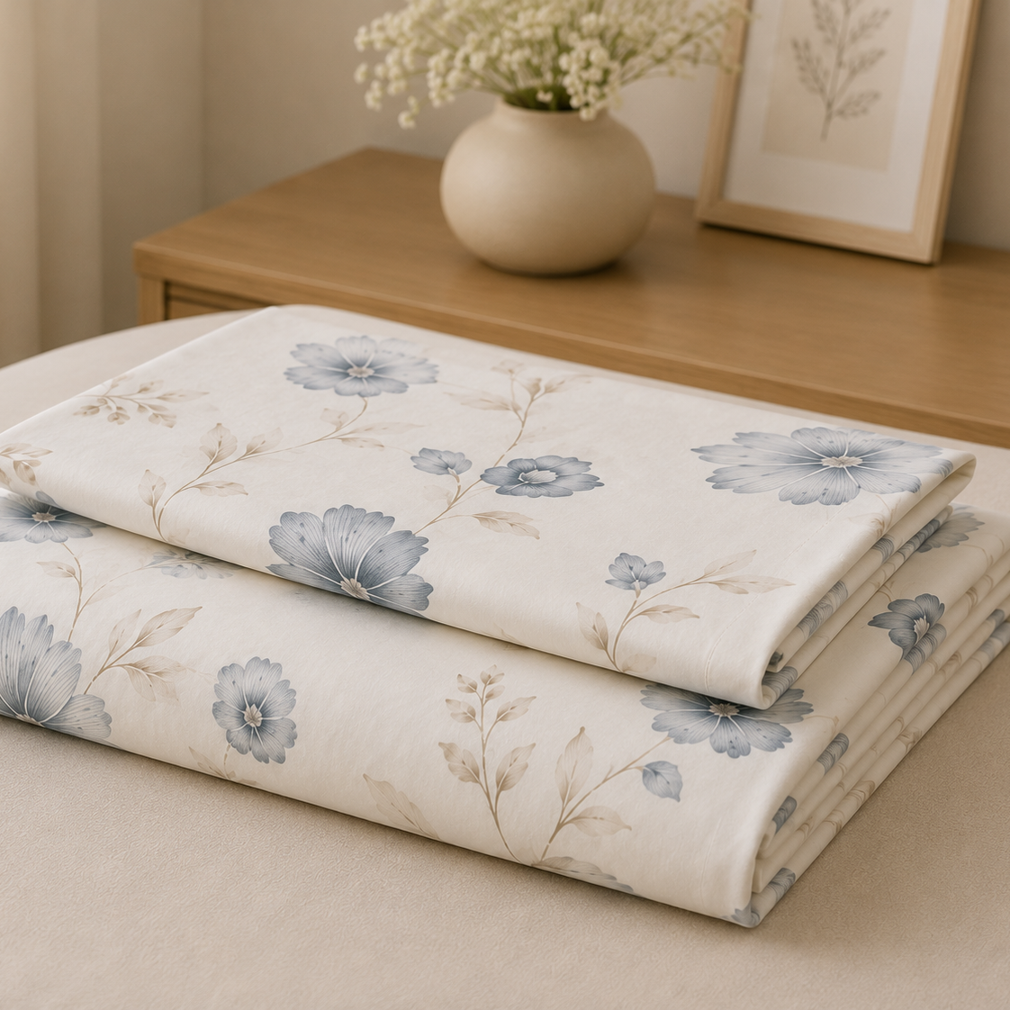 Flora White Flat Single Bedsheet