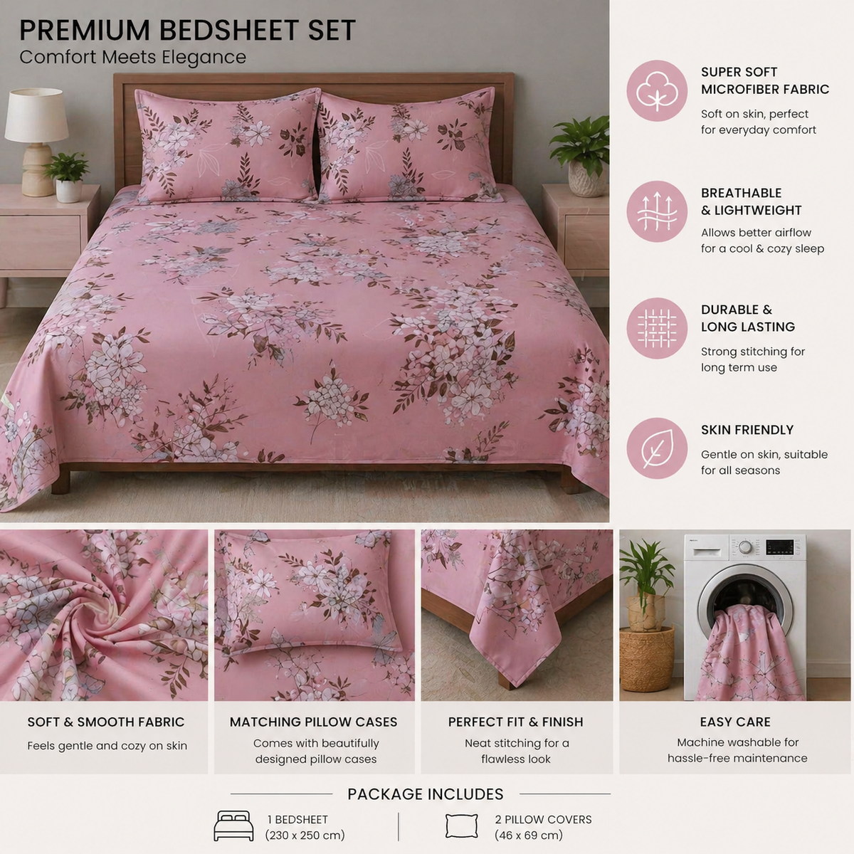 Petal Pink King Size Bedsheet