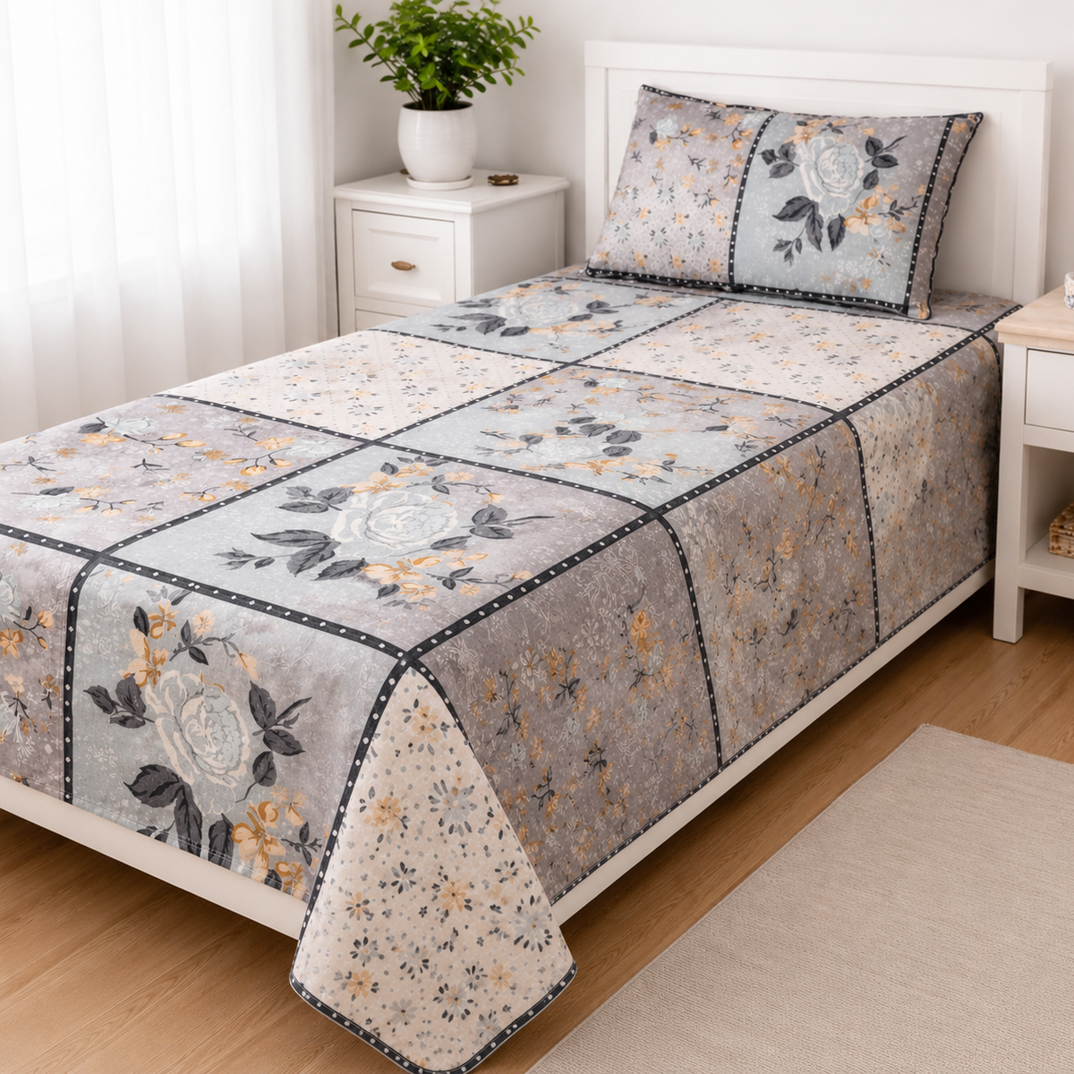 Flora Box Blue Single Bedsheet