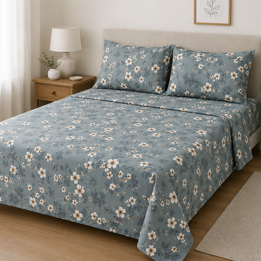 Flora Grey King Size Bedsheet