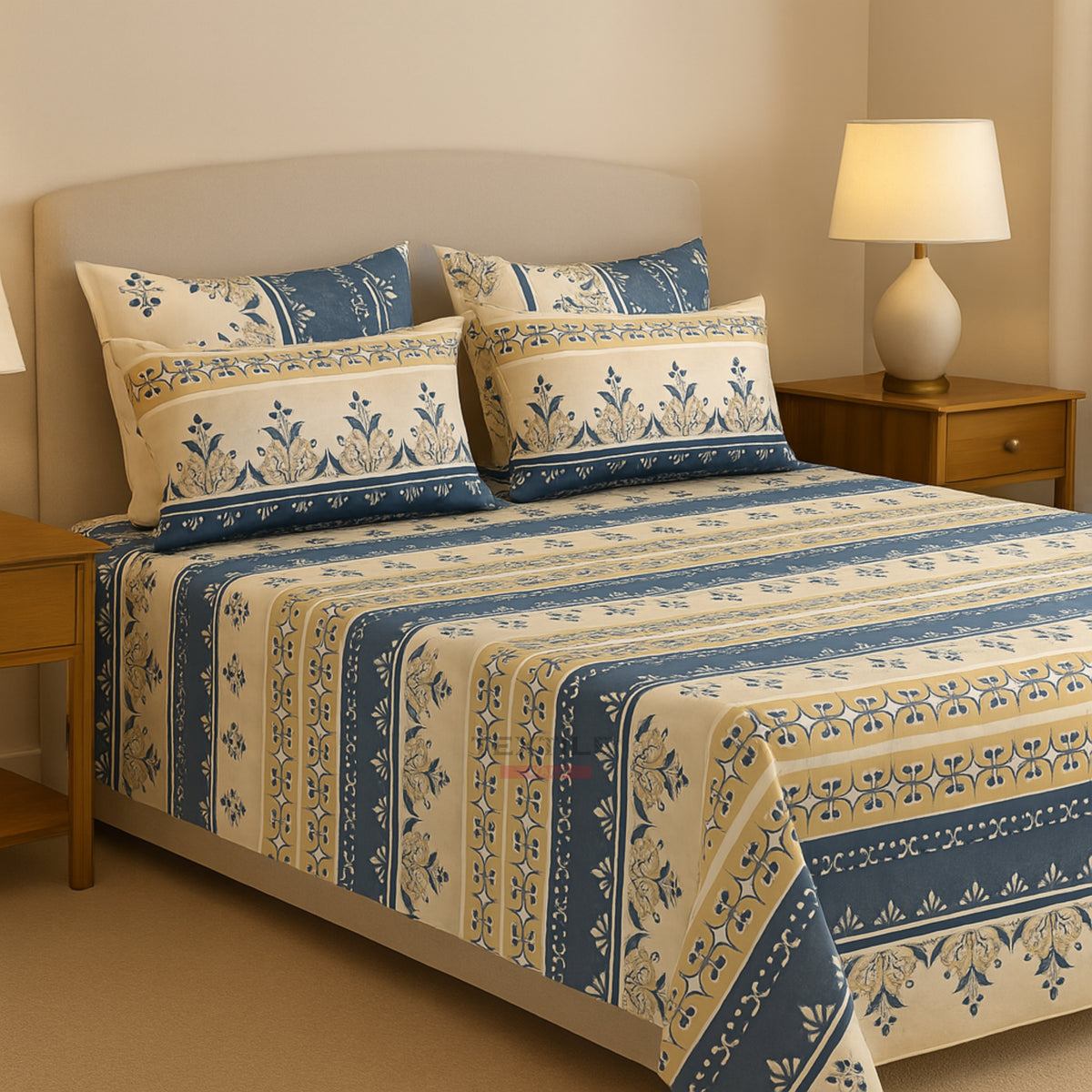 Flora White King Size Bedsheet