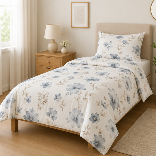 Flora White Flat Single Bedsheet