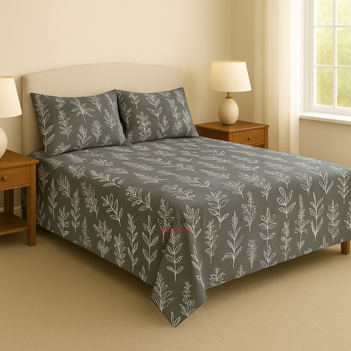 Petal Dark Grey King Size Bedsheet