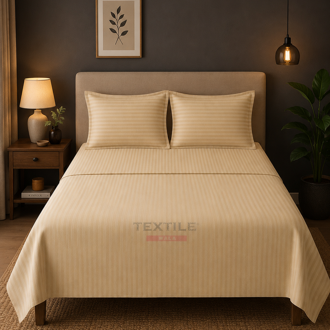 Stripe Beige King Size Bedsheet